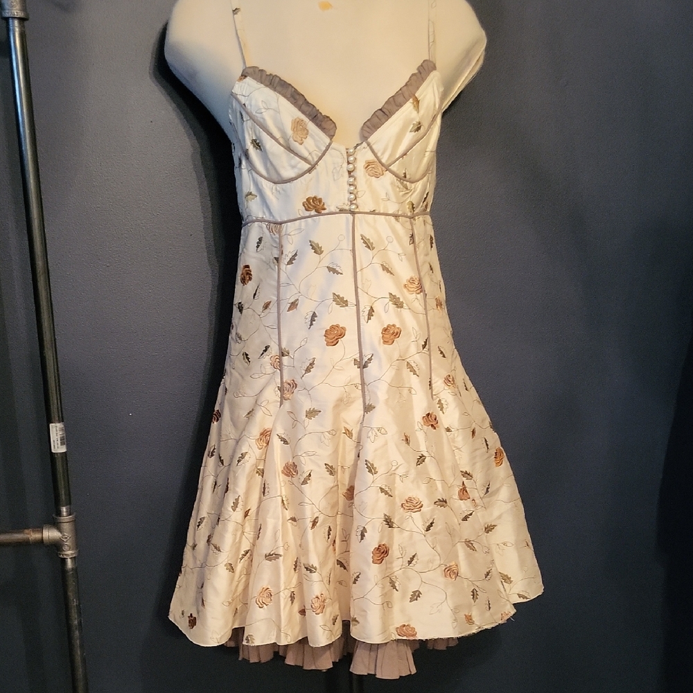 Floral Cream and Brown Women's Dress